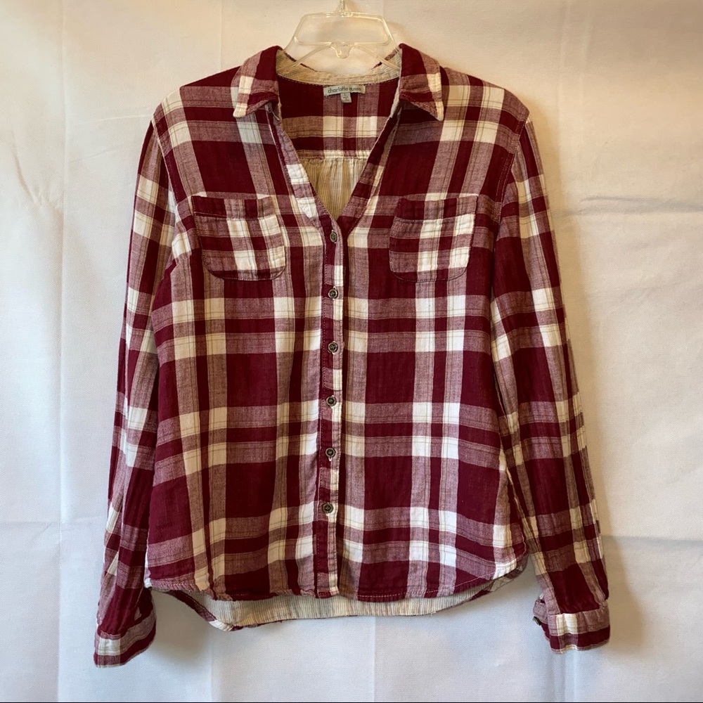 Charlotte Russe Red & Cream Plaid Shirt - Large